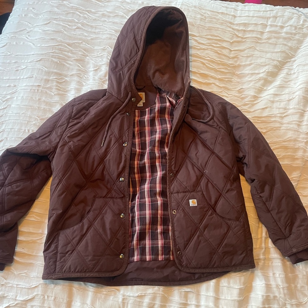 Carhartt quilted burgundy coat with hood